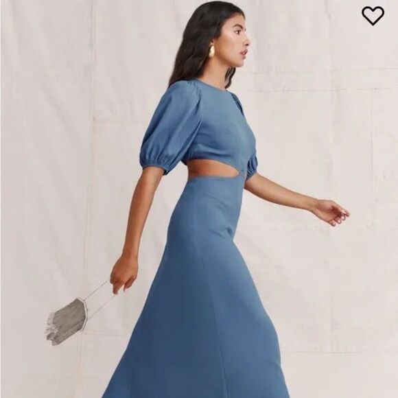 Reformation Tory Dress Size 8 Blue Puff Sleeve Prairie - Picture 3 of 9